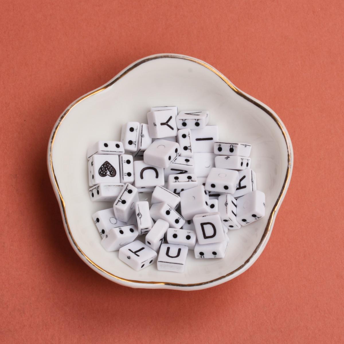 

40Pcs 9*7mm For Letter Pattern Beads Acrylic Flat Square Double Hole Accessories Making Diy Jewelry White/Black