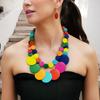 Necklace Wooden Beaded Necklace Double-layer Jewelry Set Exaggerated Round Necklace  Beach