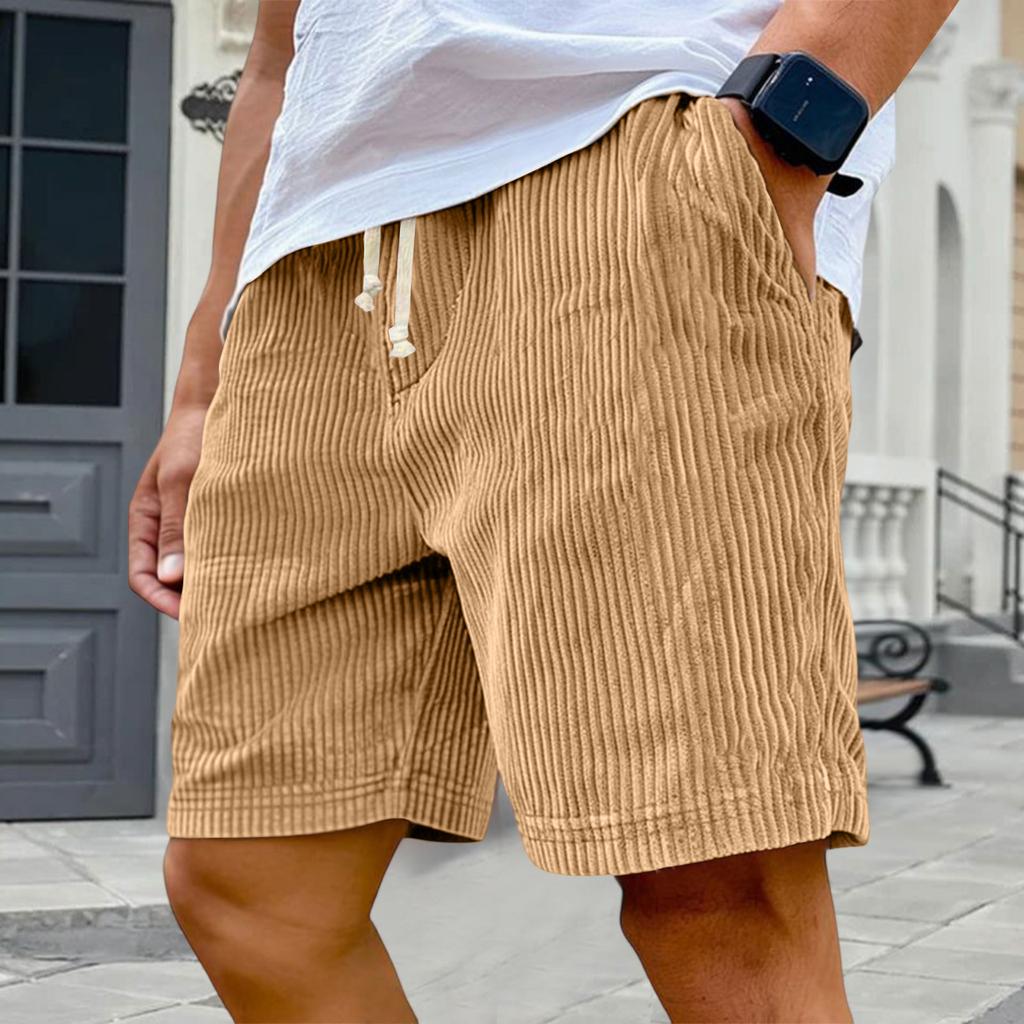 Mens Corduroy Casual Shorts with Elastic Waistband Drawstring Adjustable Fit Relaxed Summer Lightweight Shorts for Daily Wear