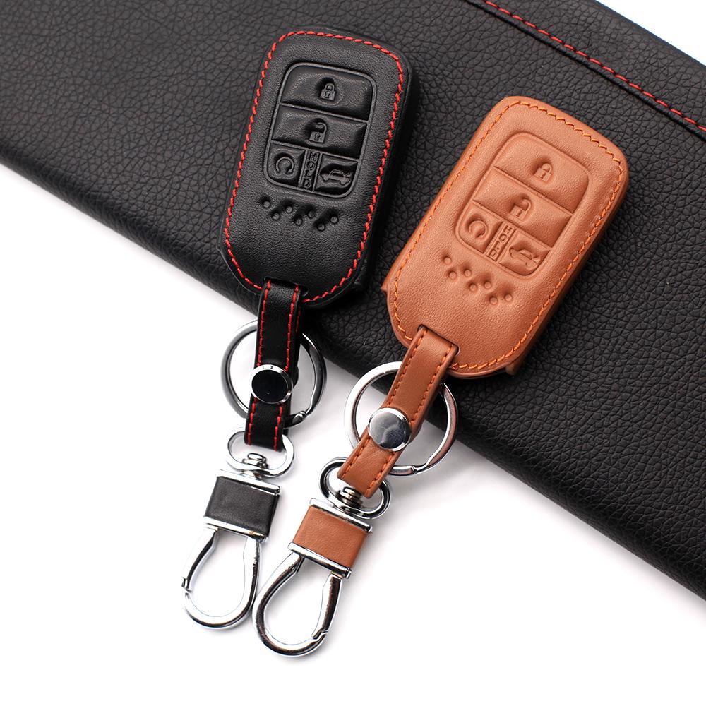 For Honda Civic Accord Pilot Crv 4 Buttons High Quality Genuine Leather Car Keyless Smart Key Fob Case Cover
