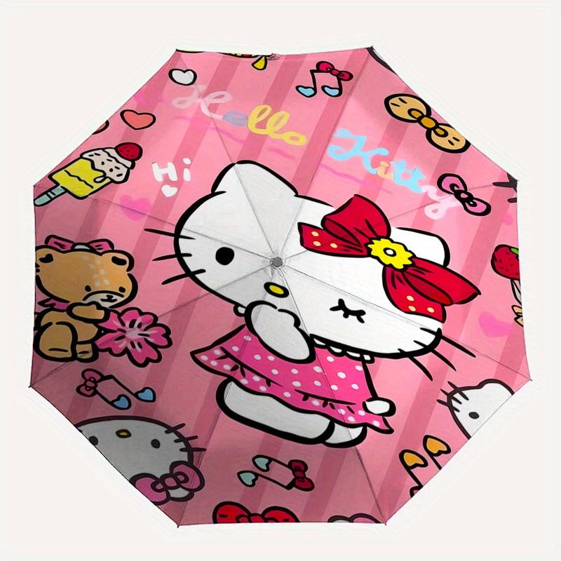 Hello Kitty,Pink Background Automatic Folding Umbrella-Simple 8-Rib Design, Bright Cartoon Pattern, Durable Iron Frame, Suitable For Travel,