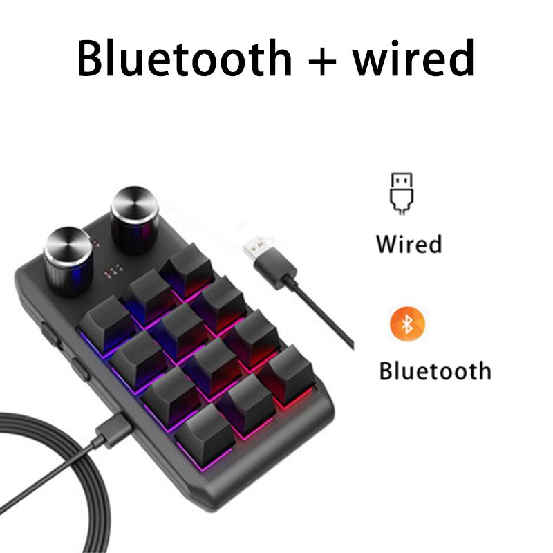 USB Wired Bluetooth 2.4G 3 Modes 12 Key 2 Knob Programming Macro Custom Keyboard PS Game Mechanical Keyboard Hot-swap Keypad