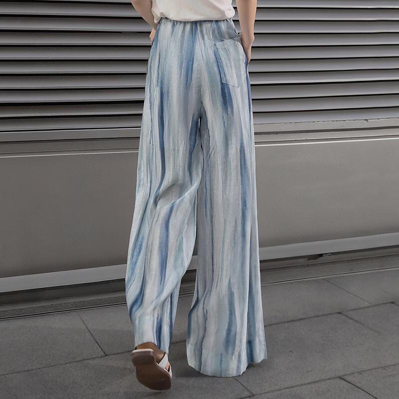 Women's Linen Blend Tie-Dye Wide-Leg Pants
