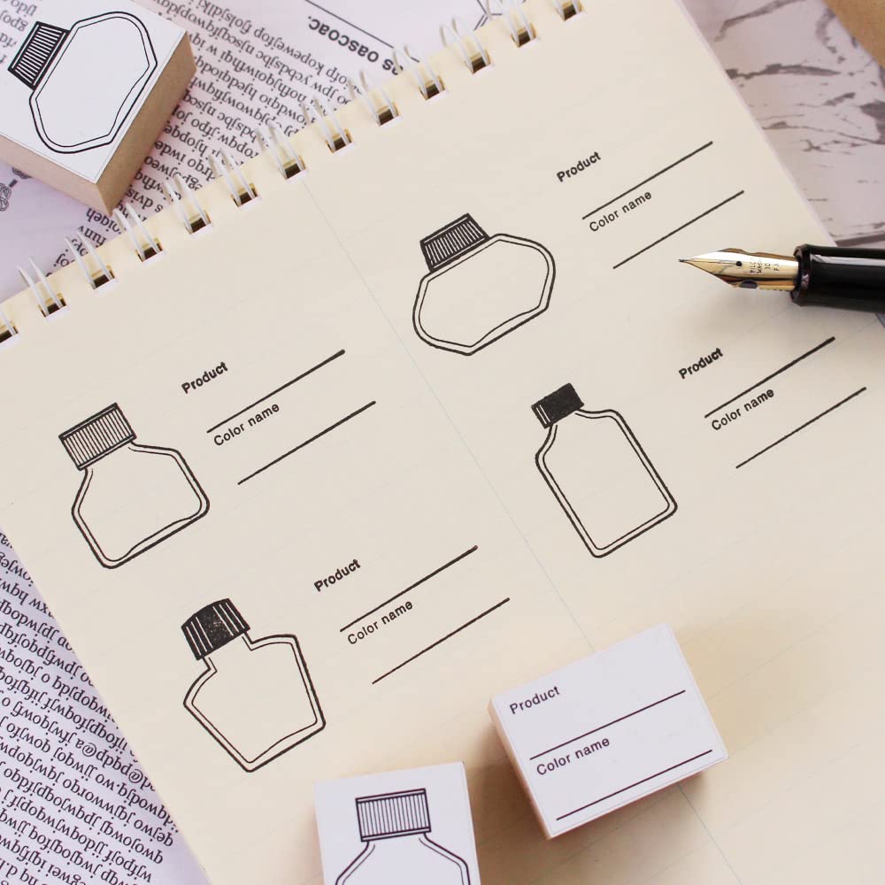 Fountain Cute Wooden Stamp Color Stylish Letter Sticky Made In Japan Pen, Ink, Stamp, Set, Swatches, List, Cards, Paper, Notes, Stationery, Gift,