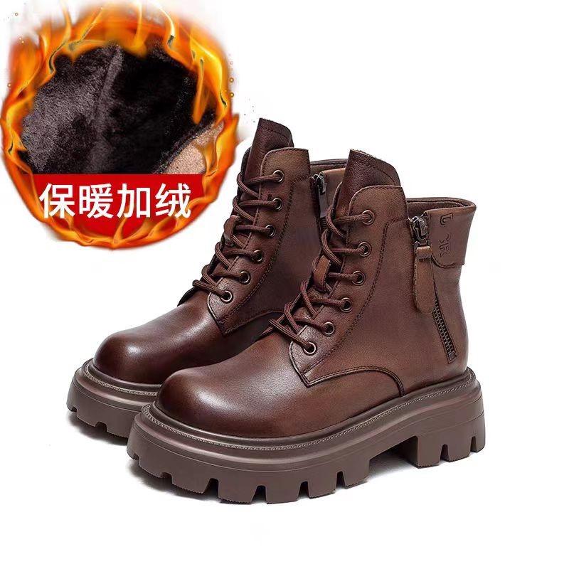 

British style brown locomotive boots women s 2025 new autumn and winter soft leather non-slip retro warm short boots popular Martin boots 40