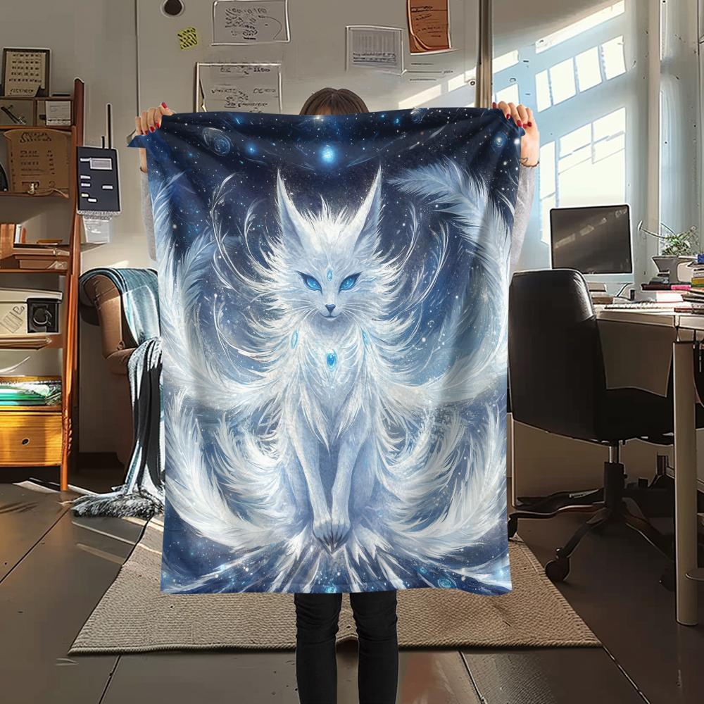 White Fox pattern Flannel Blanket, High quality Comfortable for All Seasons, Home Decor, Warmth and Comfort, Perfect for Gifts.