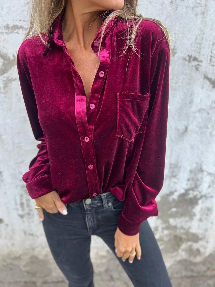 2024 Autumn Winter Fashion Gold Velvet Lapel Shirt