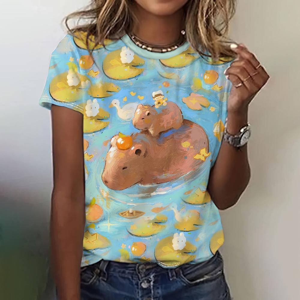 2024 New Cartoon Monster Pattern Women T-Shirts Short Sleeve Crew Neck Oversize Tshirt Summer Outdoor Tee Funny Tops Clothing