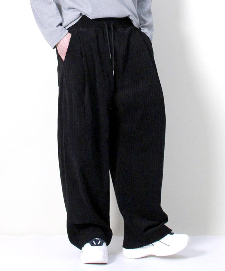 Deumakeu Corduroy Real Wide One-Pleat Pants Black