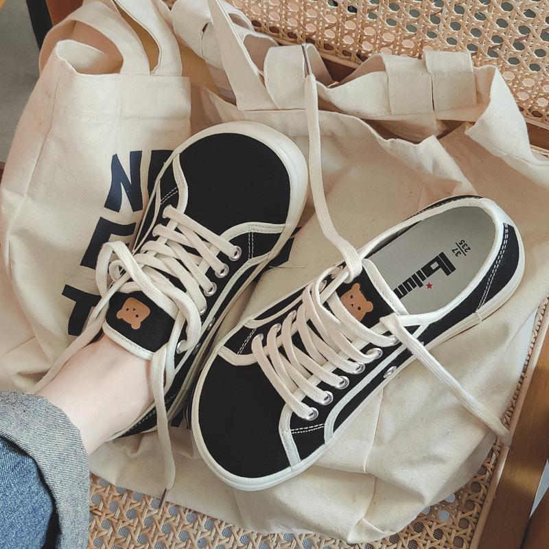 

Дизайнерські парусинові туфлі Жіночі кросівки з низьким верхом Широкий носок На шнурівці Спортивне взуття Дівчачі червоні сині кросівки Дівчачі тенісні туфлі 36 чорний