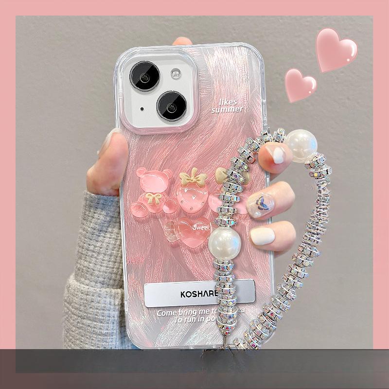 Applicable To Opporeno11 Mobile Phone Case Vivos18 Peach Doll Stand Feather Yarn Xiaomi 14 Women's Chain