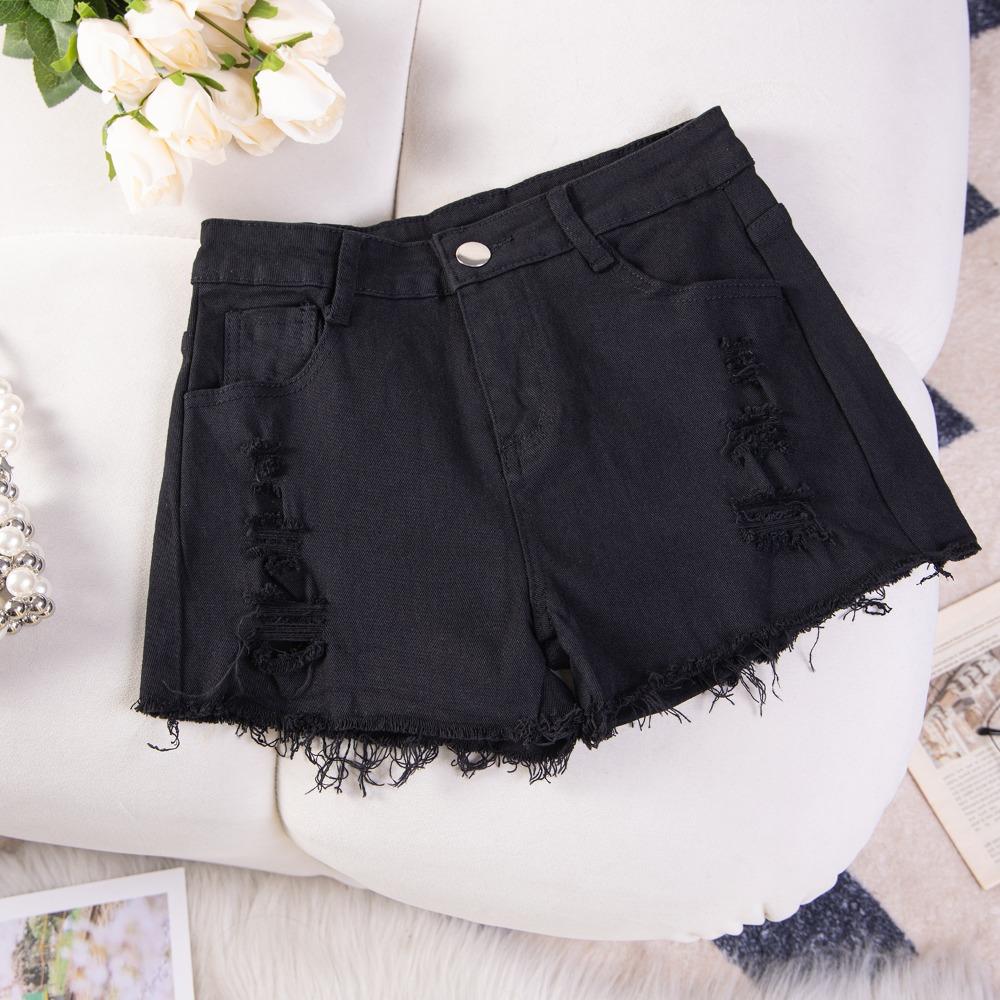 Shorts en Jean pour Femme Taille Haute Stretch Élevé Coupe Droite Effilochés Déchirés Ourlet Brut Décontractés Été