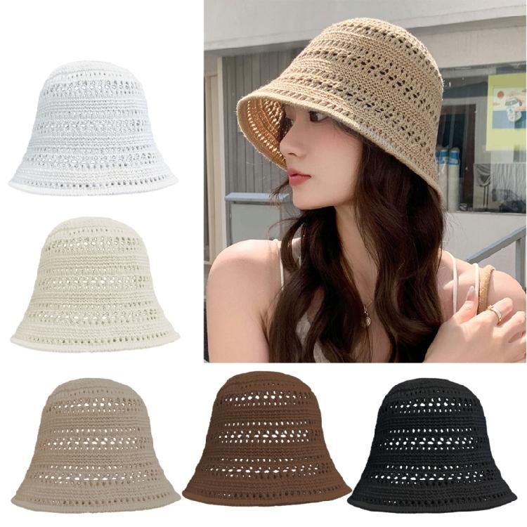 Cotton Yarn Crochet Bucket Hat Soft Breathable Unisex Cap Beach Vacation Sun Cap For Beach Travel Daily Use