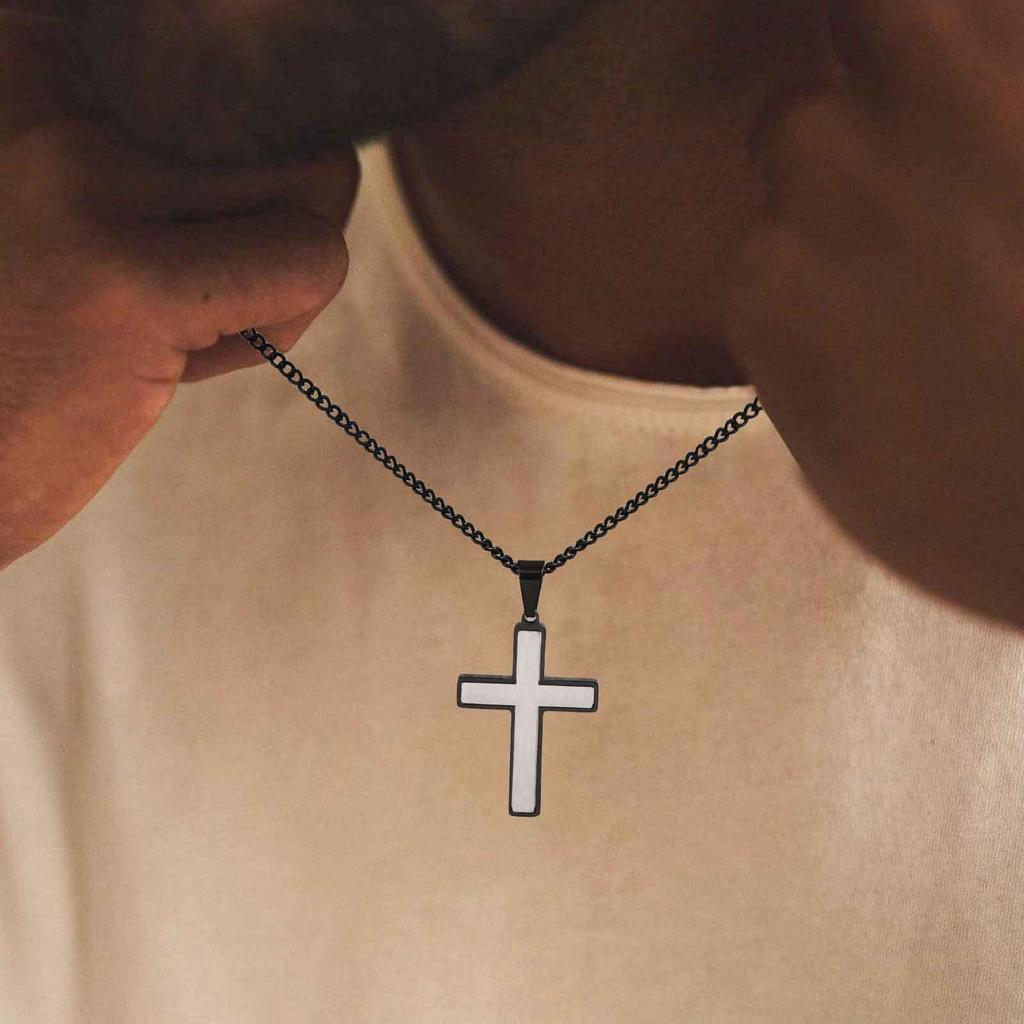 Minimalist Sandblasted Two-Tone Stainless Steel Cross Pendant PN-2239