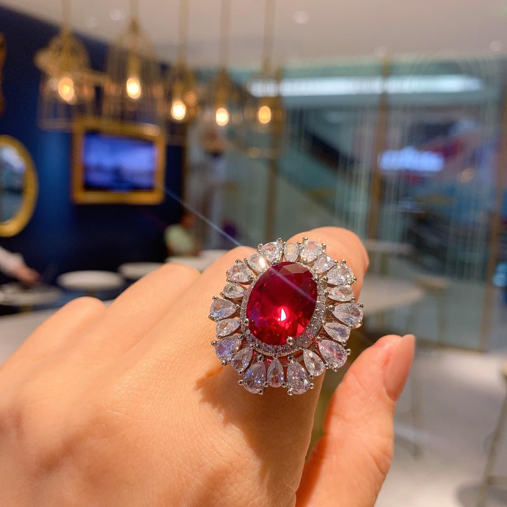 Jewelry Retro Simulation Red Glass Stone Jewelry Set, Main Stone Pendant Ring 12 * 16