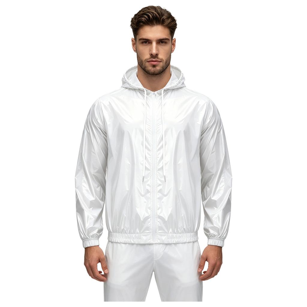 S-3XL Men Waterproof Hooded Jacket Long Sleeve Front Zip Up Drawstring Raincoat Windbreaker for Hiking Fishing Biking Outdoor