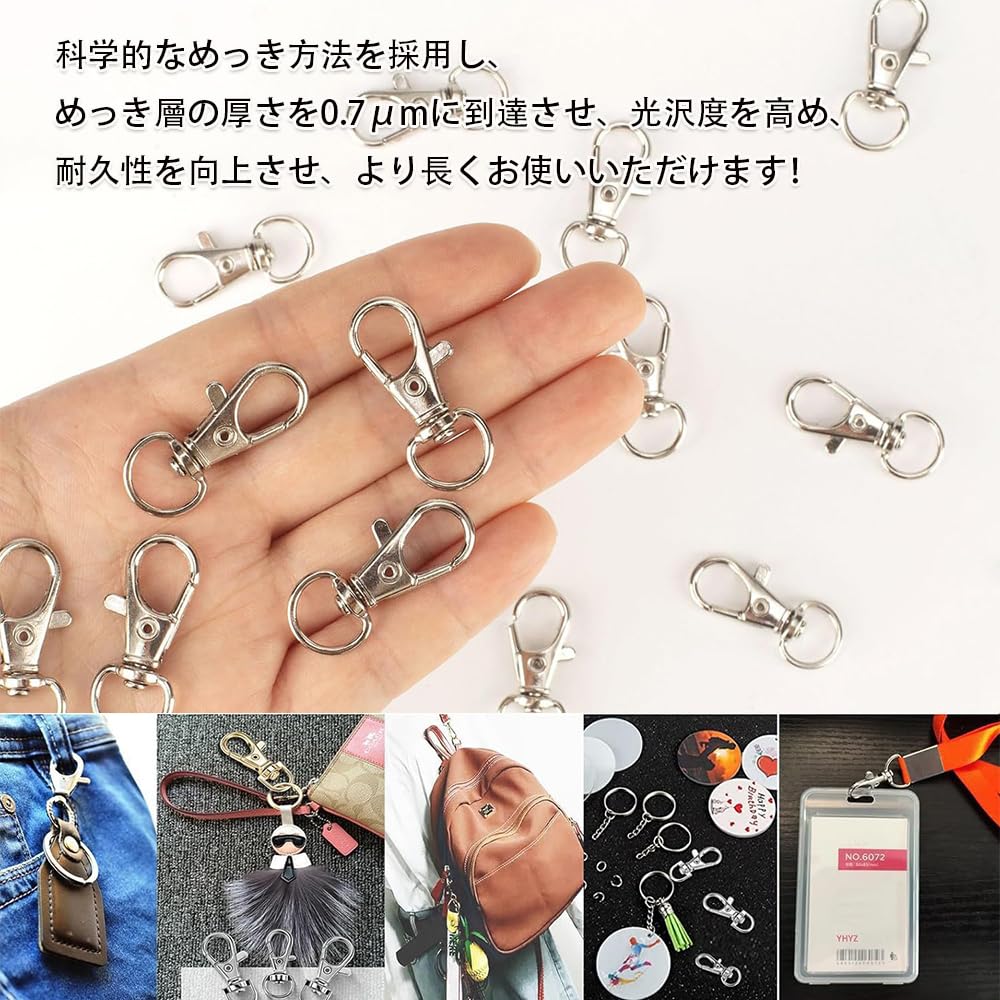 ZBYMOTW Keychain Double Ring Swivel Flat Handmade Accessory Craft Silver Parts, Hardware, 6-Piece Set, Keychain, Hook, One-Touch Detachable, Keyring,