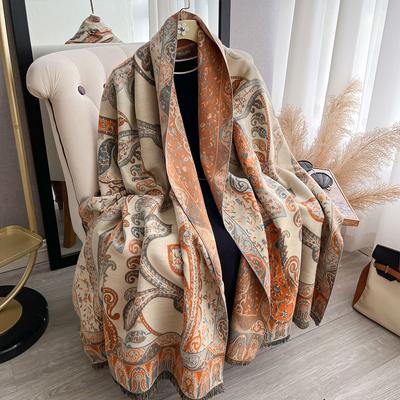 Bohemian Jacquard Large Cashew Shawl Thickened Cashmere Warm Short Beard Women's Scarf