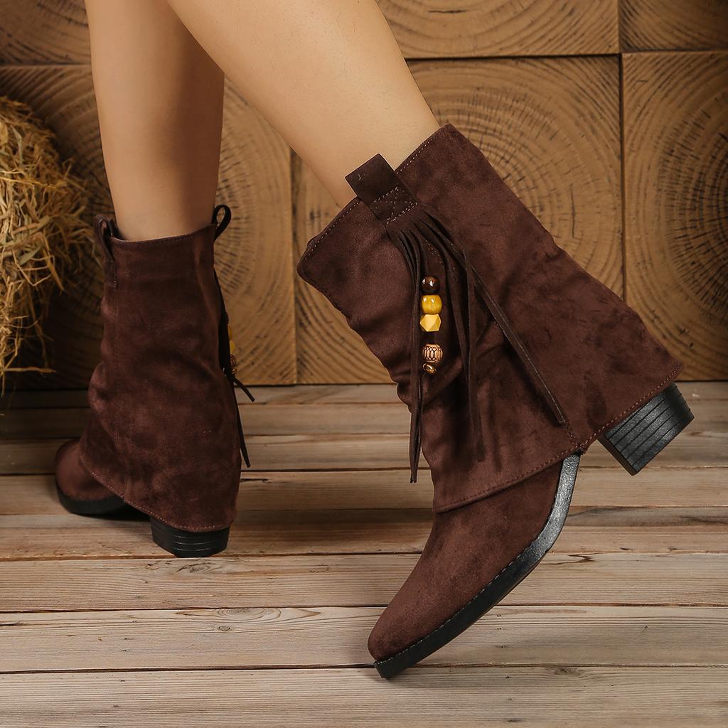 Mode Frühling und Herbst Mode Neue Spitz Cowboy Grober Absatz Gestapelte Stiefel Neuer Stil Keine Knie Großer Schaft Giroud Damenstiefel