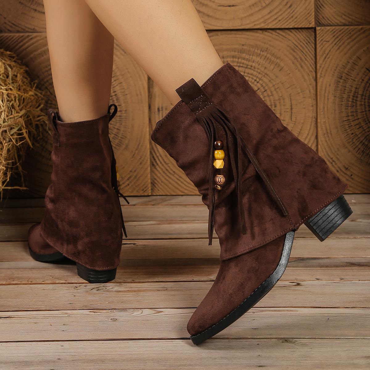 

Мода Весна и Осень Мода Новые Остроносые Ковбойские Толстый Каблук Наборные Ботинки Новый Стиль Без Колена Широкое Голенище Жиру Женские Ботинки 35 коричневый