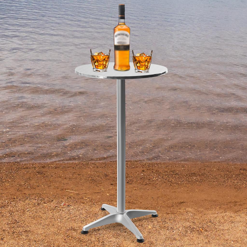 Versatile Outdoor Bar Table, Round Aluminum Indoor-Outdoor Table with Base, Tall Folding Pub Dining Table, Metal Round Table