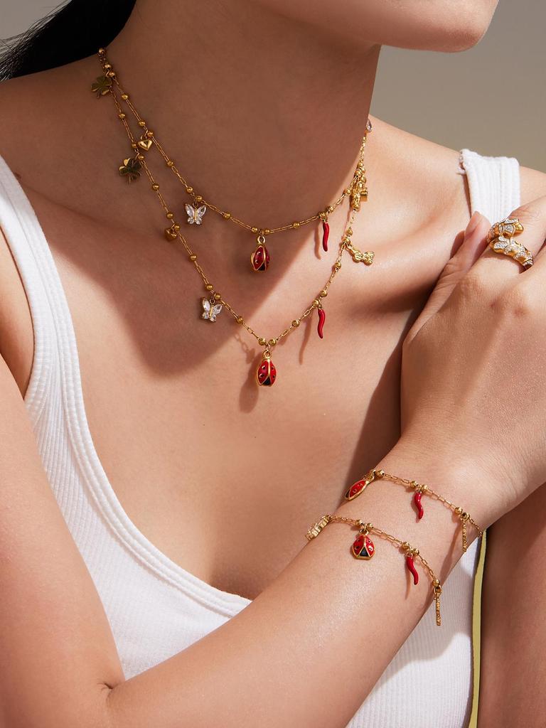 Oumeka Emaille Insekten Accessoire Set - Europäische & Amerikanische Mode Halskette Armband Combo