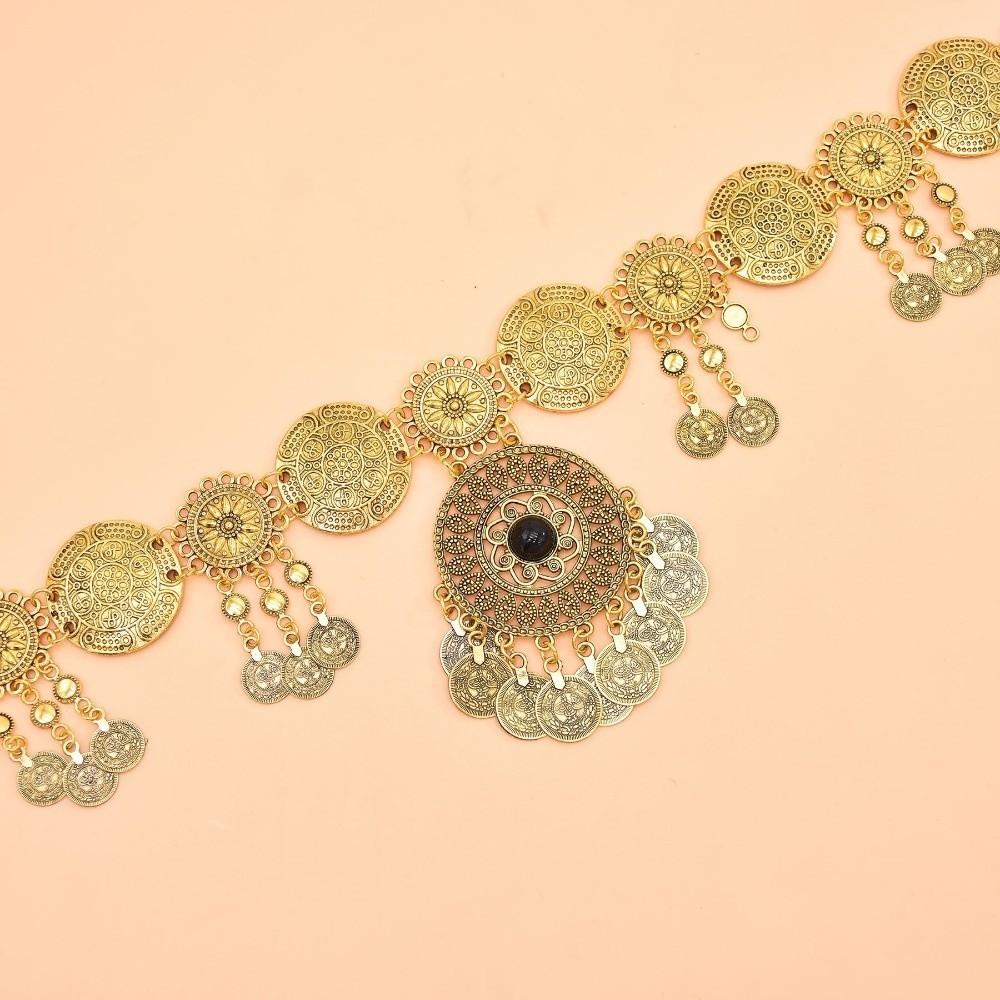 Fashion Vintage Coin Belt Golden Silvery Alloy Coins Fringed Belt Carved Flower Long Tassel Waist Chain Ethnic Style