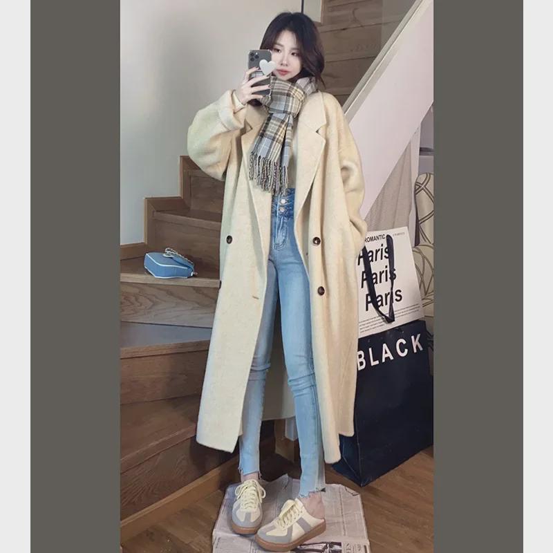 Hepburn Style Woolen Coat - 2023 Autumn/Winter, Korean Loose Fit, Small & Medium-Long Women's Size