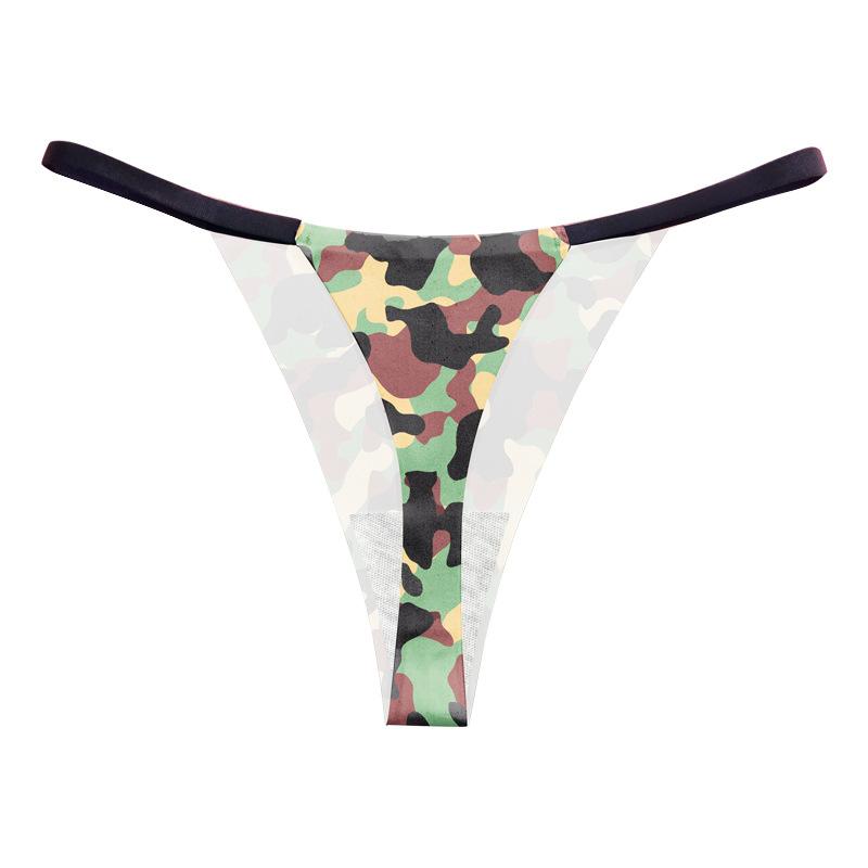 Women's Seamless Thong Printed Thin Strap Sexy European and American Style Thong Bikini Camouflage Women's Sexy Underwear
