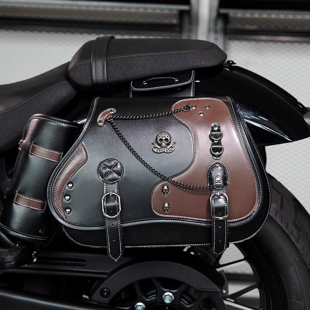 1 Pair Travel Luggage Storage Bag Saddlebag Motorbike Accessories Tool Bag Retro Punk Style Saddlebag PU Side Bag