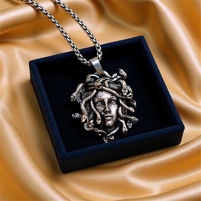 Stainless Steel Medusa Snake Head Pendant Men's Necklace