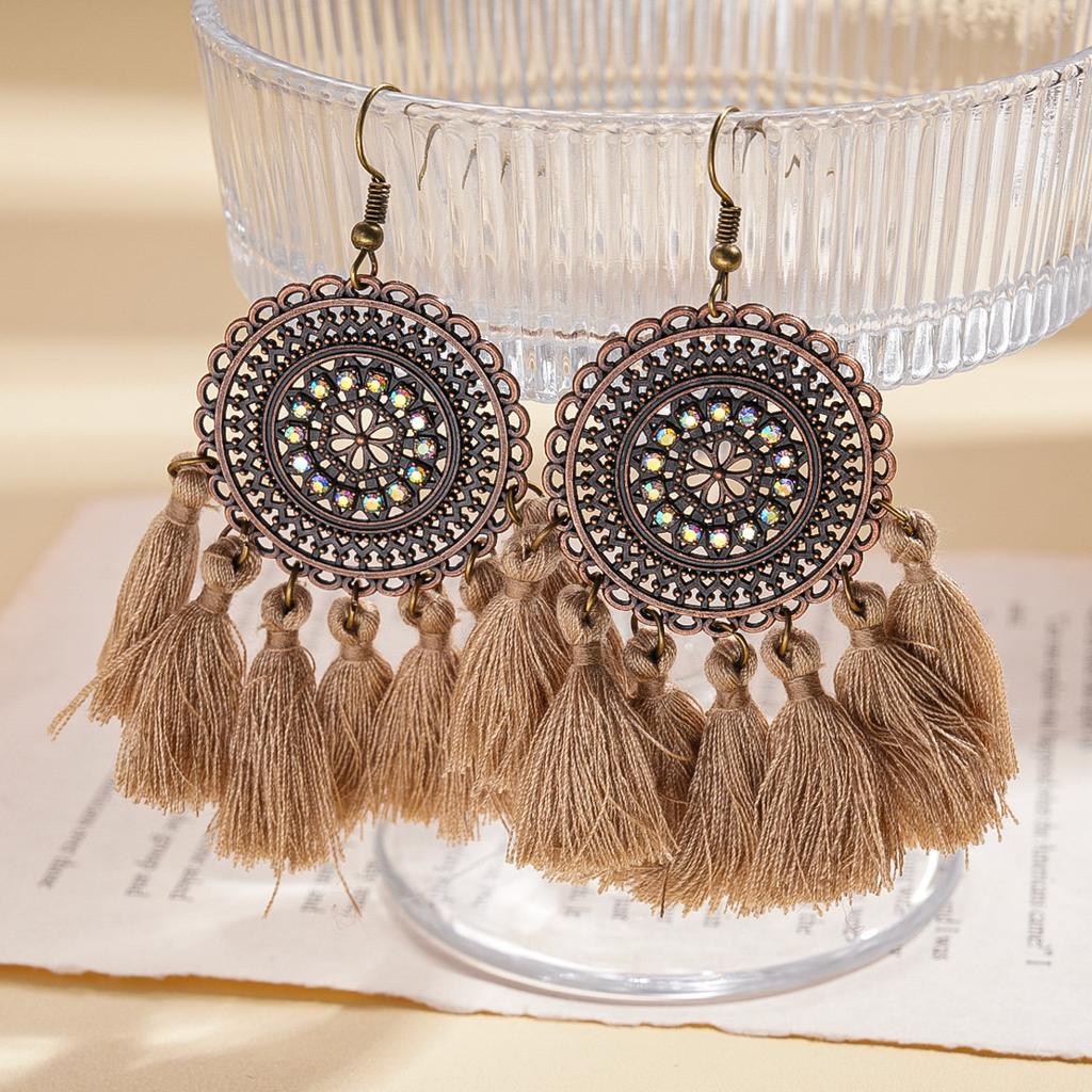 Round Short Tassel Ear Hooks, High-end Earrings, Bohemian Earrings