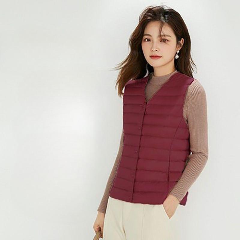 Women's V Neck Sleeveless Down Vest Regular Fit Casual Style Reversible Neckline Waistcoat