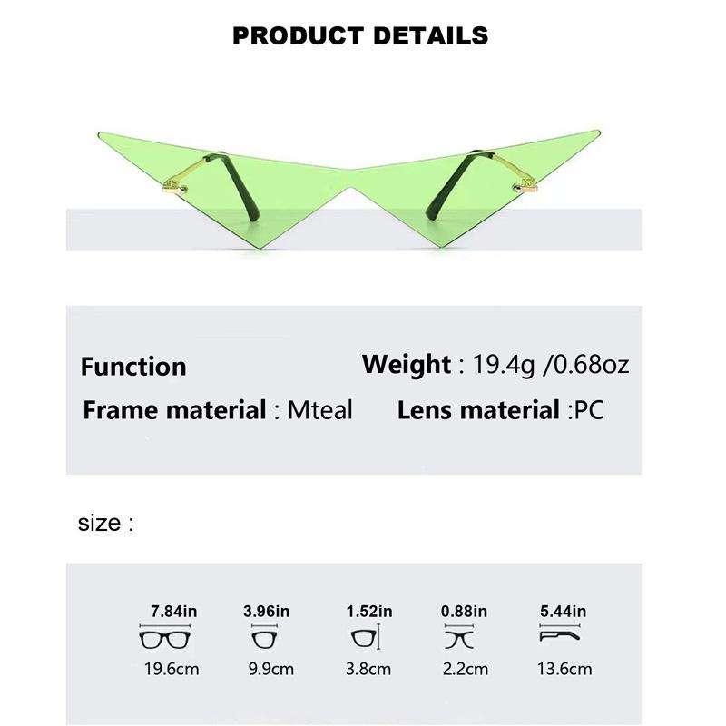 Cat Eye Rimless Sunglasses Women Fashion One Piece Lens Sun Glasses Female Trend Triangle Eyewear Men UV400