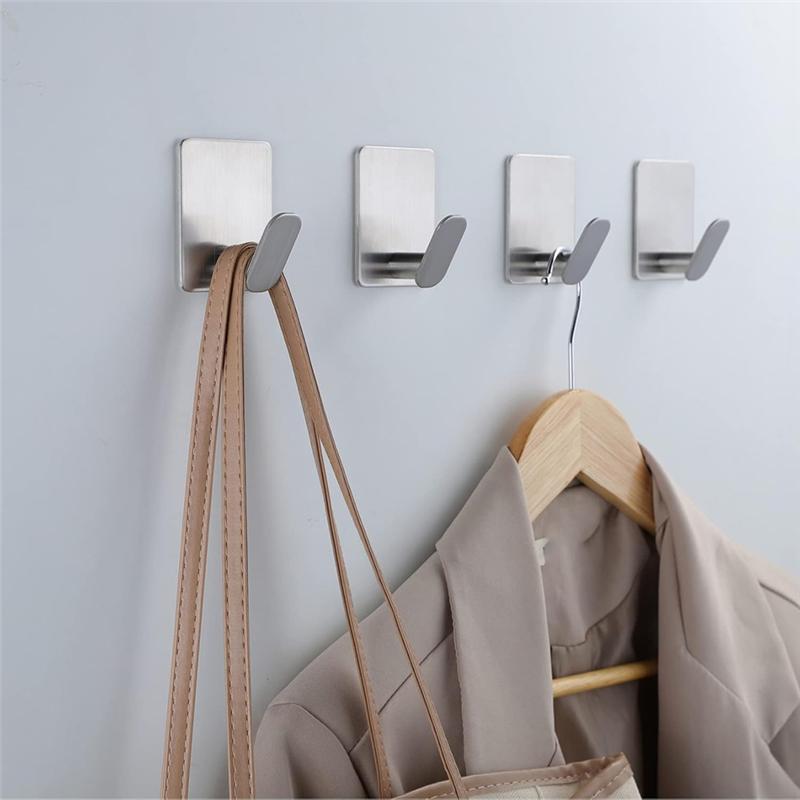 8Pcs Towel Hooks For Bathrooms Adhesive Wall Hooks For Hanging Robe Coat Stick On Hooks No Damage Stainless Steel