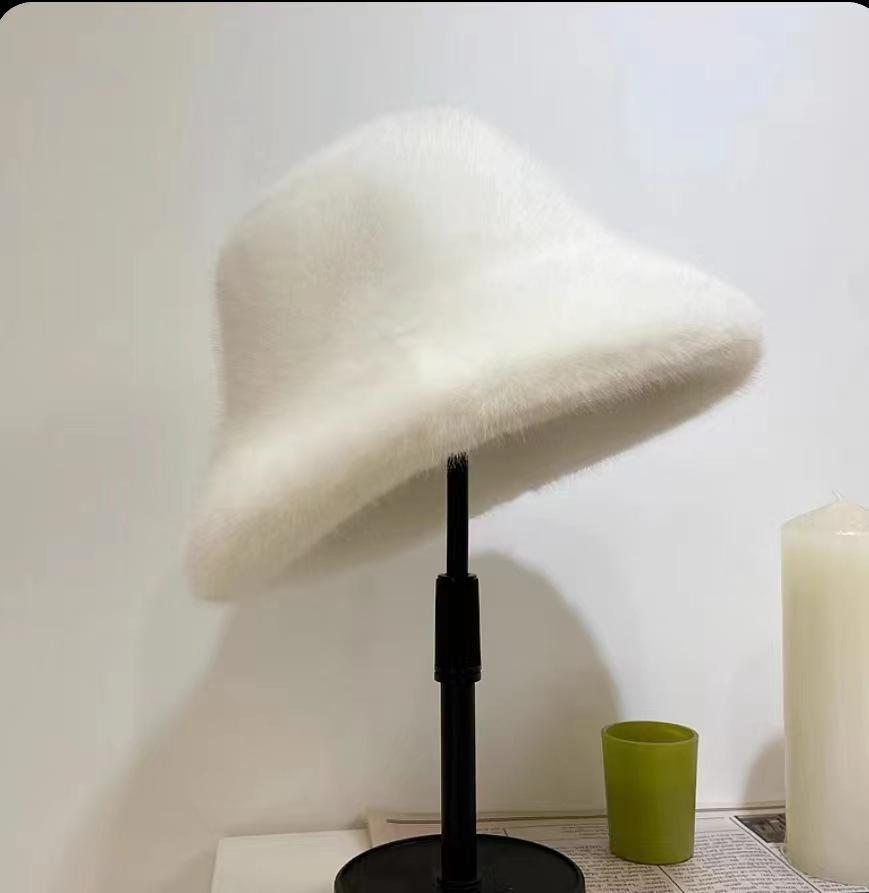 Fisherman Hat New Mink Fur Winter Warm Large Brim Bucket Hat Thickened Korean Style for Women Fashion Headwear