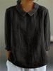 Women's Peter Pan Collar Cotton Blouse 3/4 Sleeve Loose Casual Pullover Shirt Summer Solid Textured Tunic Top