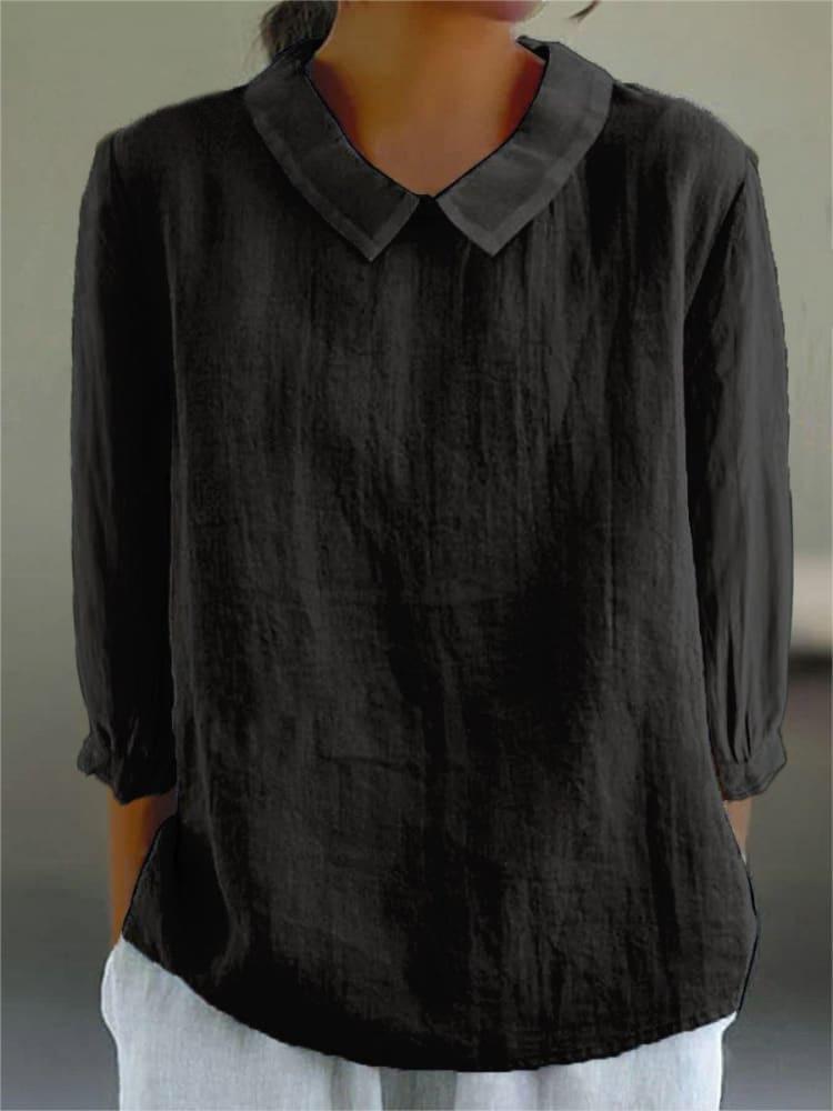 Women's Peter Pan Collar Cotton Blouse 3/4 Sleeve Loose Casual Pullover Shirt Summer Solid Textured Tunic Top
