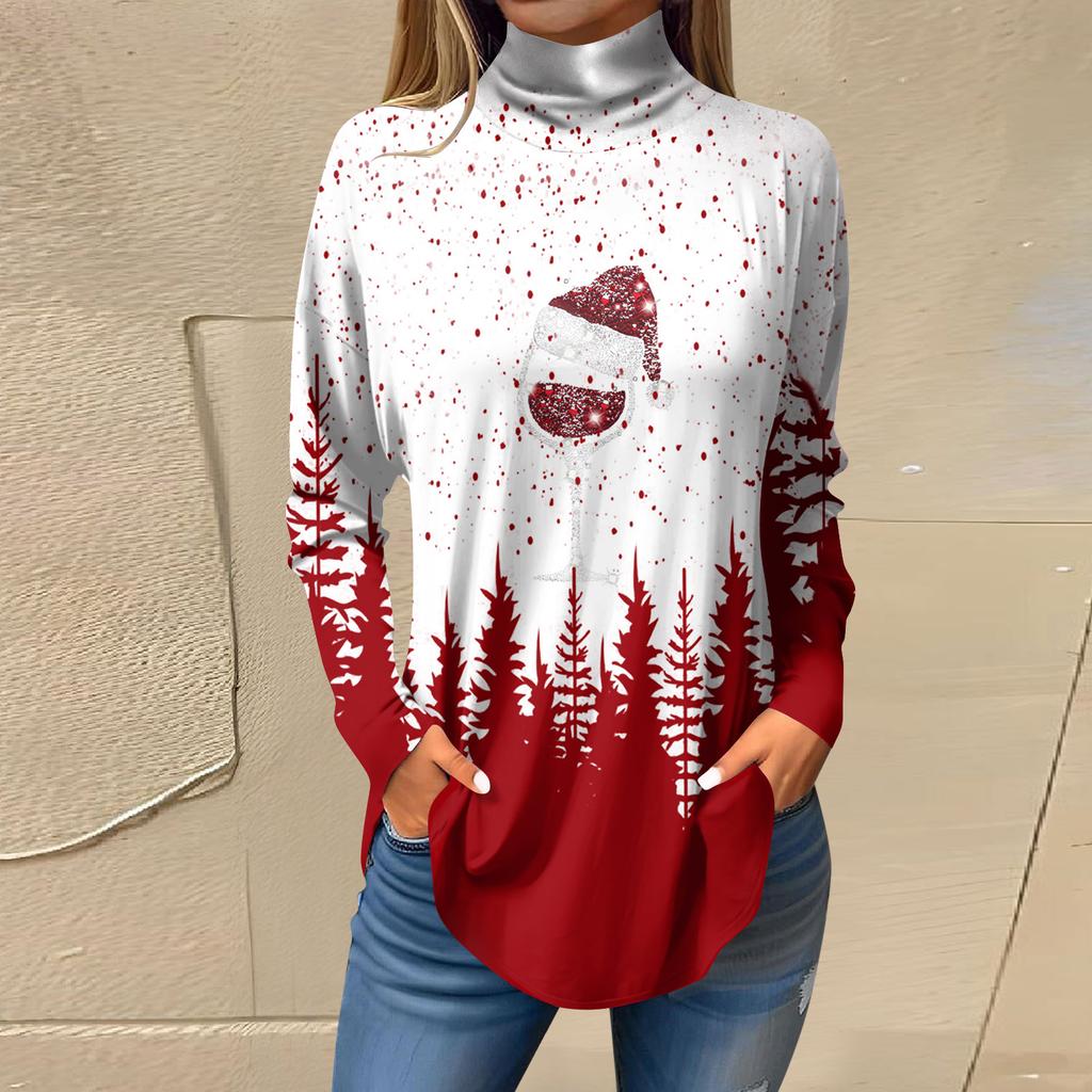 Tricouri pentru femei, toamnă, ocazional, cămăși cu mânecă lungă, hanorac, cu imprimeu vintage, cu gât înalt, pulover