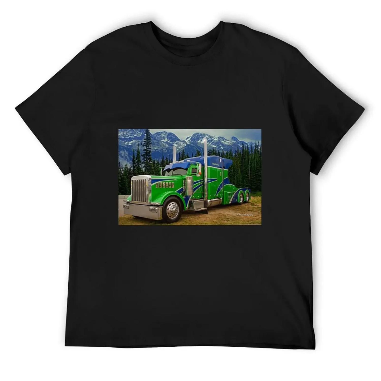 Blue and Green Custom Peterbilt T-Shirt blacks custom t-shirts tops designer shirts plain t shirts men S