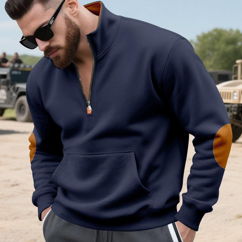 Męska bluza oversize o luźnym kroju, z patchworku w blokach kolorystycznych, zapinana na zamek, z podszewką z polaru, casualowa, ze stójką