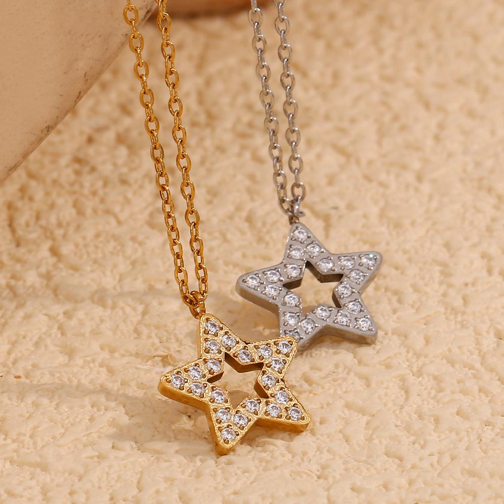 MamacitaSlay Minimalism Stainless Steel Zircon Star Pendant Necklace Party Waterproof Neck Jewelry Women's High Quality Gift