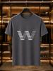 2026 New Arrival 100 Cotton Tshirt Strip Splicing Creative Big W Letter Minimal Print Crew Neck Casual Short Sleeve
