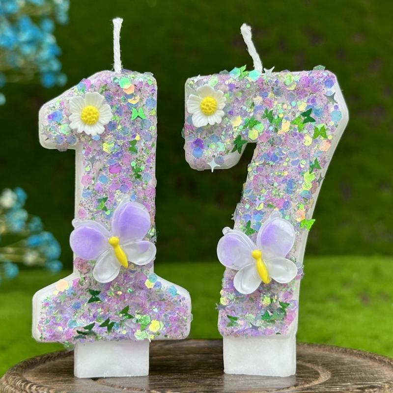 Fairy Birthday Number Candles Purple Pink Digital Candle 0-9 Number Cake Topper Girls Birthday Party Cake Decoration Supplies