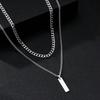 Vnox Stacked 2 Pices Mens Necklaces, Geometric Bar Pendant with Box Chain Cuban Chain Rope Chain Necklaces, Classic Collar