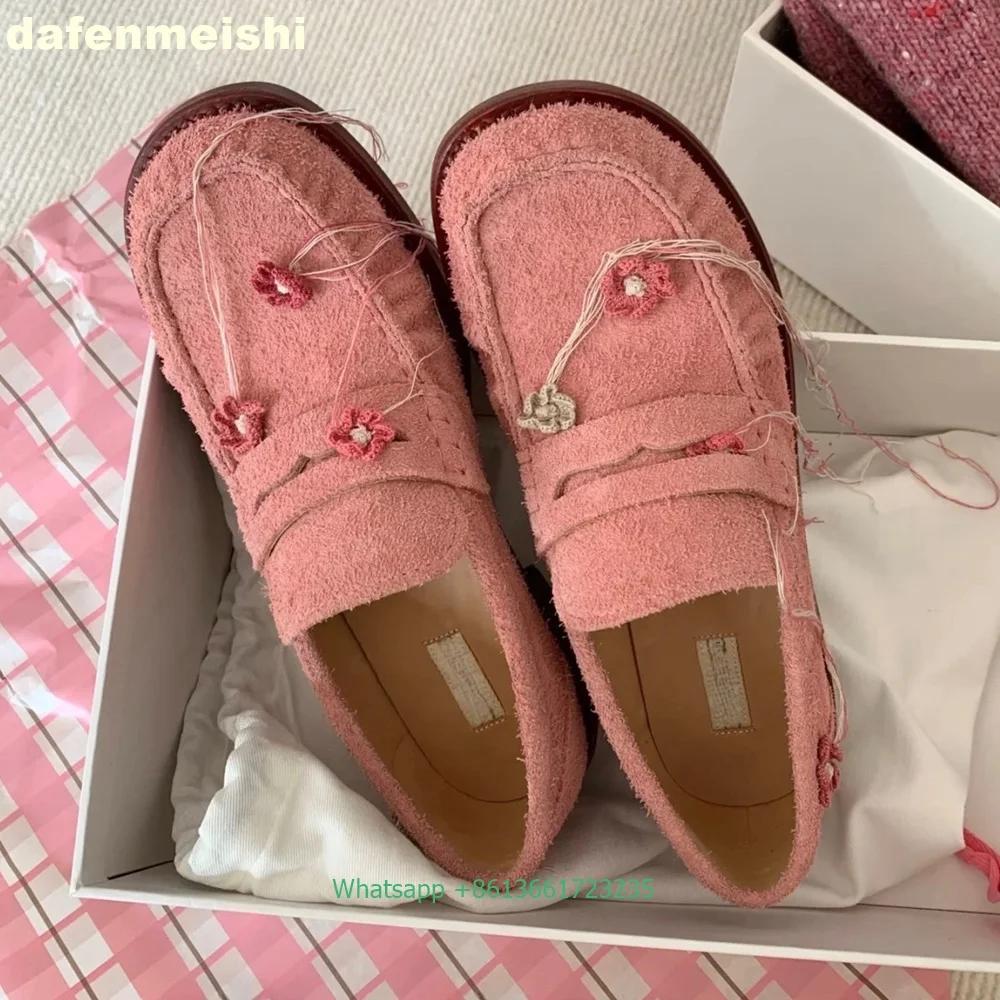 

Fashion Pink Small Flower Flats Loafers 2025 Summer New Women Slip On Round Toe Shoes College Style Cute Ladies Flat Shoes 39