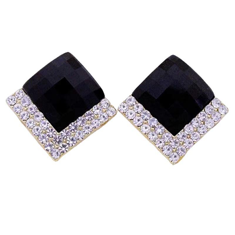 New 111 silver needle fashion temperament elegant stud earrings women, personality versatile design sense geometric rhombus crystal earrings