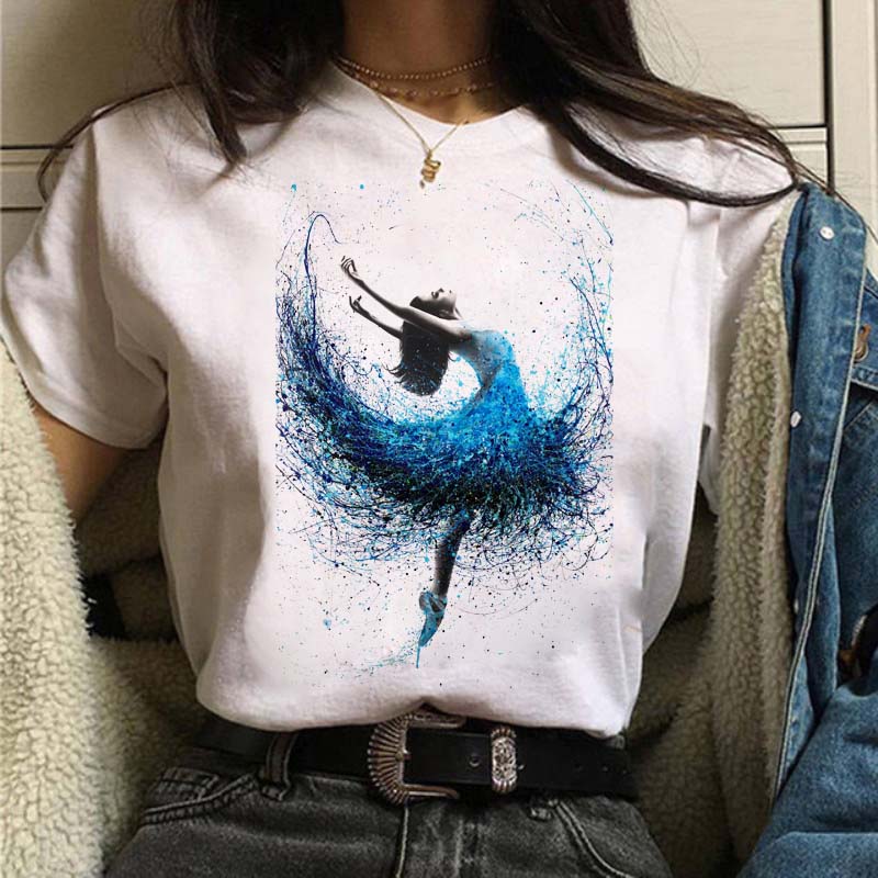 Women Tshirt Casual Dancing Ballet O-Neck Summer Harajuku Vintage Tops Camisas Mujer