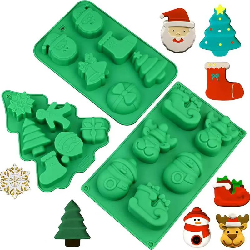Santa Claus Tree Shape Christmas Silicone Mold Cake Decoration Fondant Cookies Tool Gumpaste Candy Chocolate Mold for Baking