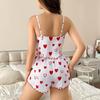 2026 Heart Print Knit Ribbed Camisole Shorts Pajama Set for Women
